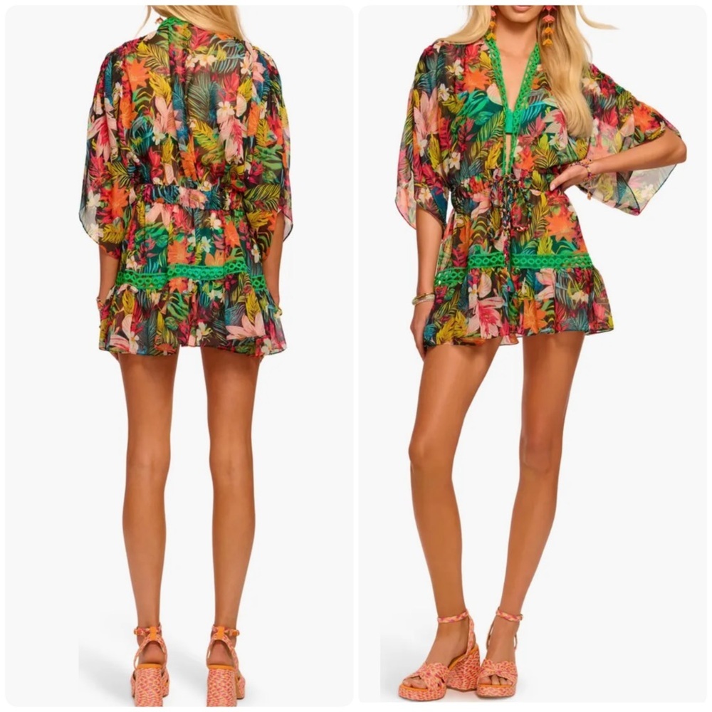 New! Ramy Brook Madge Multicolor Tropical Floral Swim Coverup Minidress 🌻 Large - Picture 2 of 16